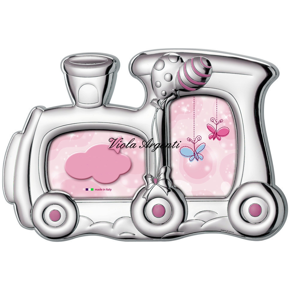 Photo frame with pink little train di Viola Argenti. Argento online