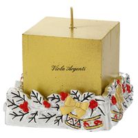 Candela Oro con Portacandela in Resina Argentata –con Decoro Agrifoglio