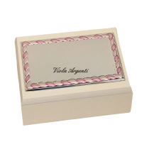 Cofanetto in legno bianco con lastra Miro Silver 999 e decoro rosa