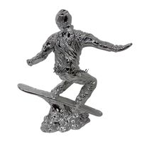 Scultura Atleta Snowboarder in Resina Argentata - 3