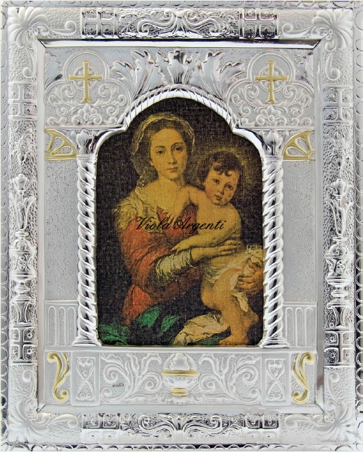 Byzantine Icon Madonna of the Goldfinch di Viola Argenti. Argento online
