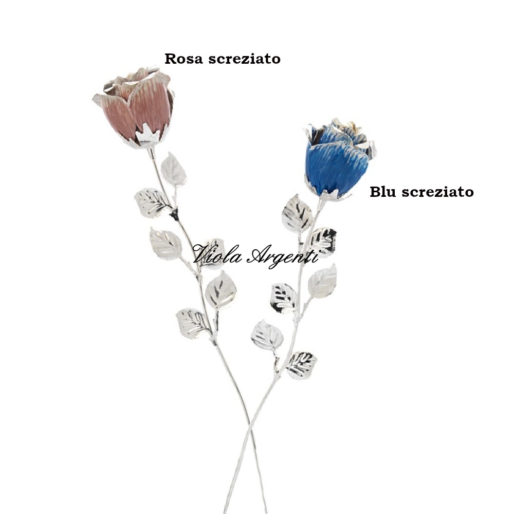 Rosa bocciolo grande colori screziati di Viola Argenti. Argento online