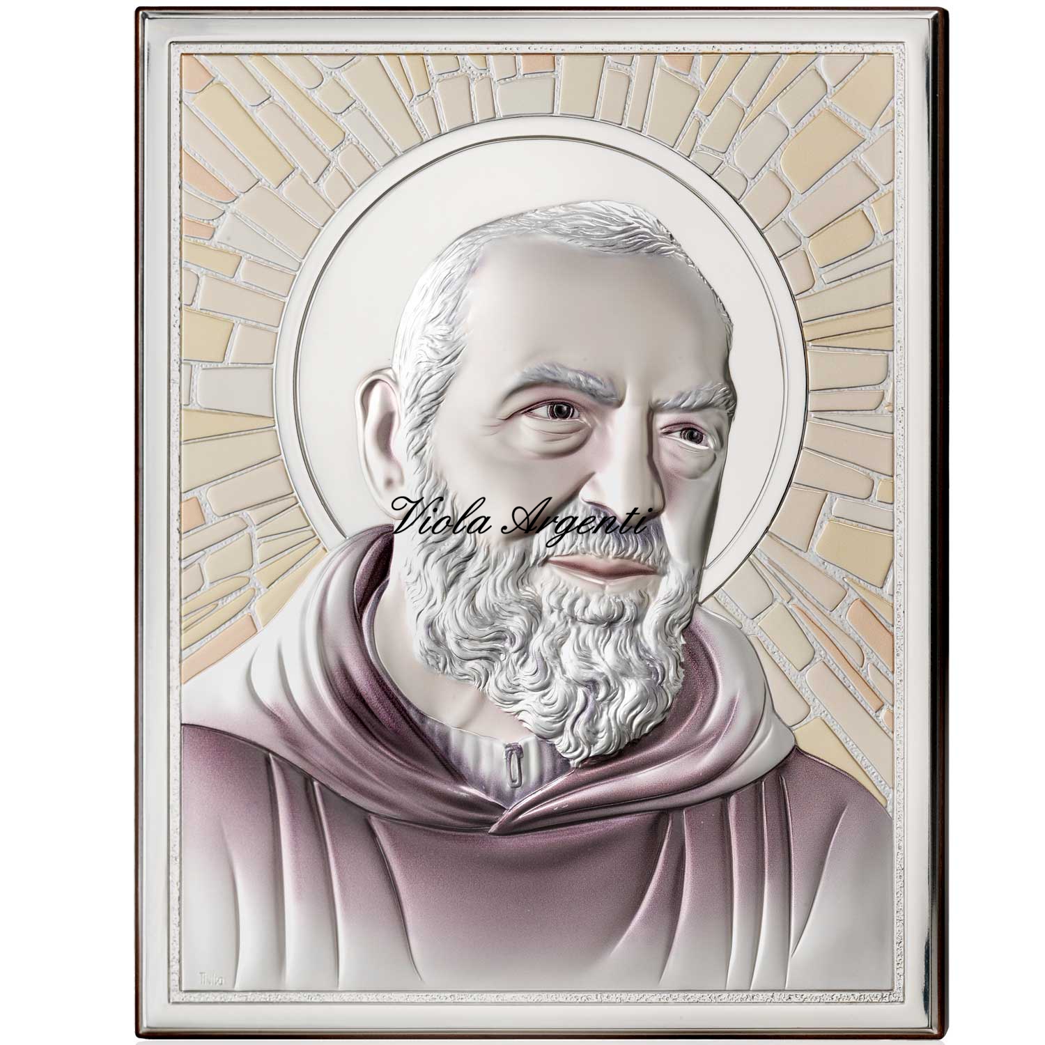 Quadro Padre Pio in argento di . Argento online
