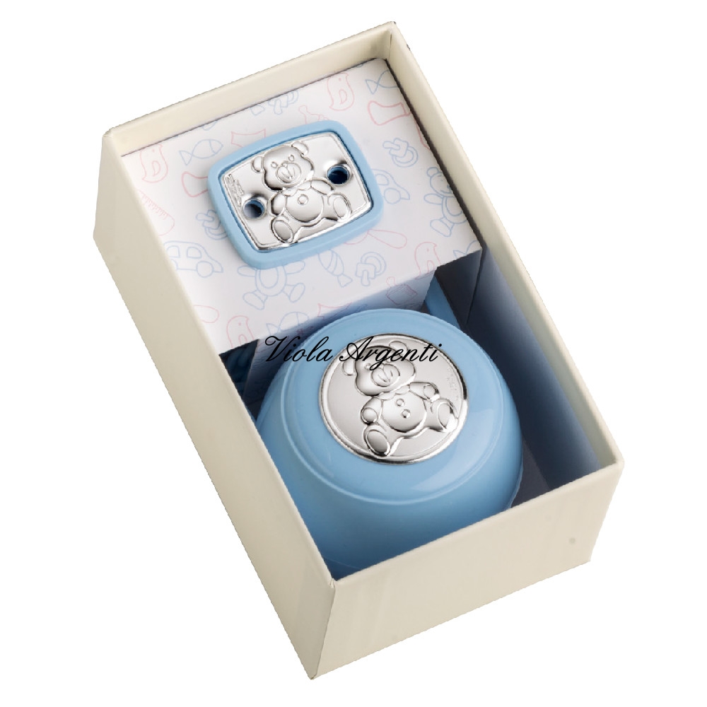 Scatola e pinza ciuccio orsetto azzurro