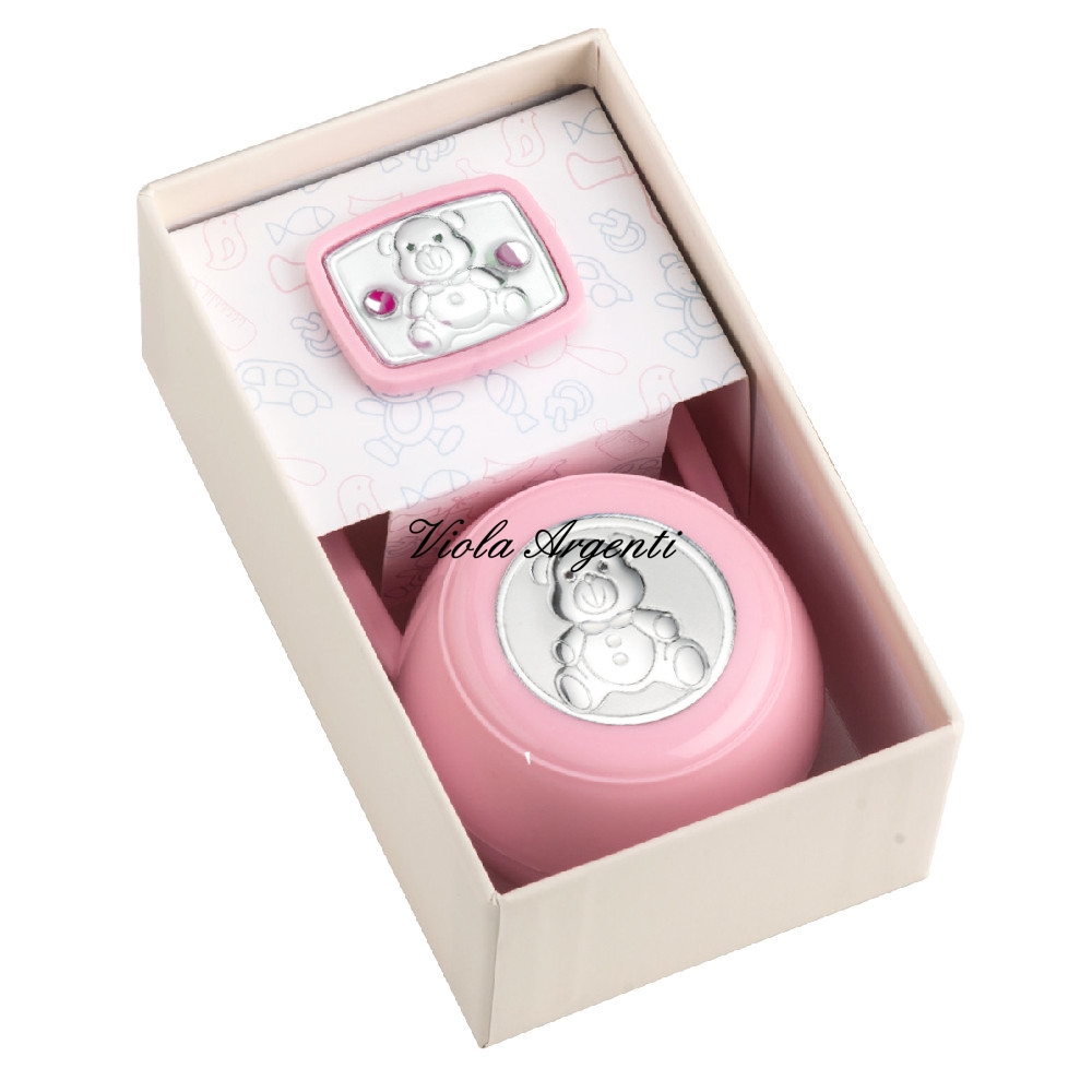 Pink teddy bear pacifier box and pliers
