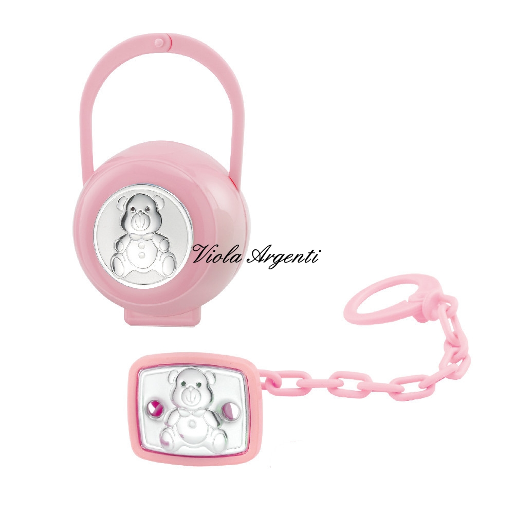 Pink teddy bear pacifier box and pliers di Viola Argenti. Argento online