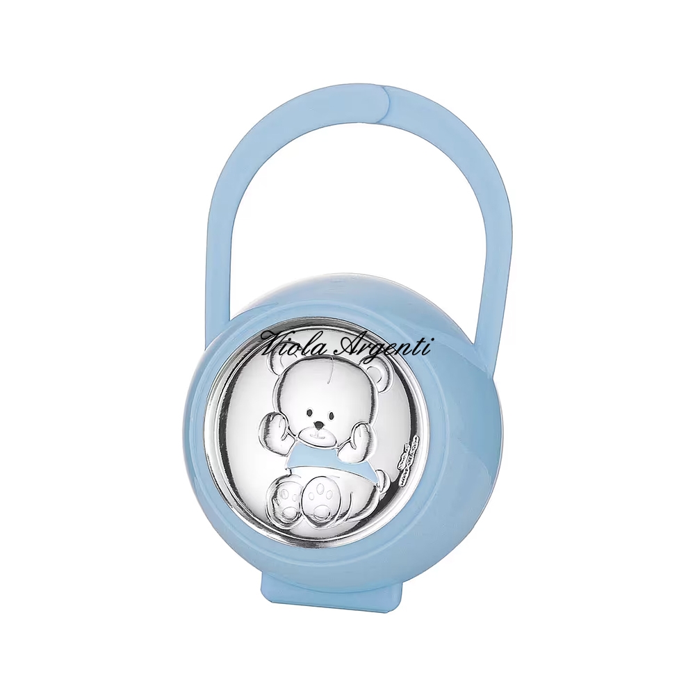 Light blue Valenti dummy holder with teddy bear