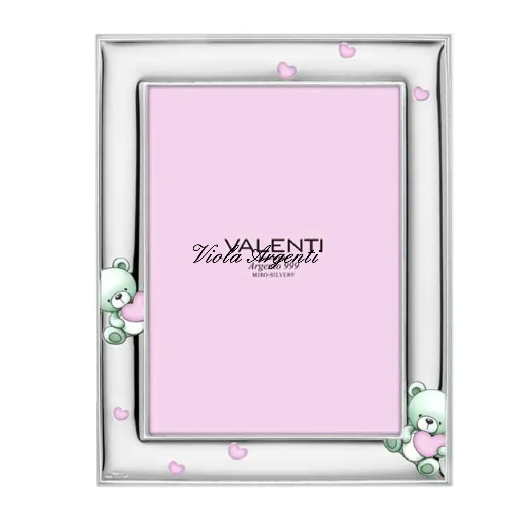 Valenti Frame with pink teddy bears and hearts