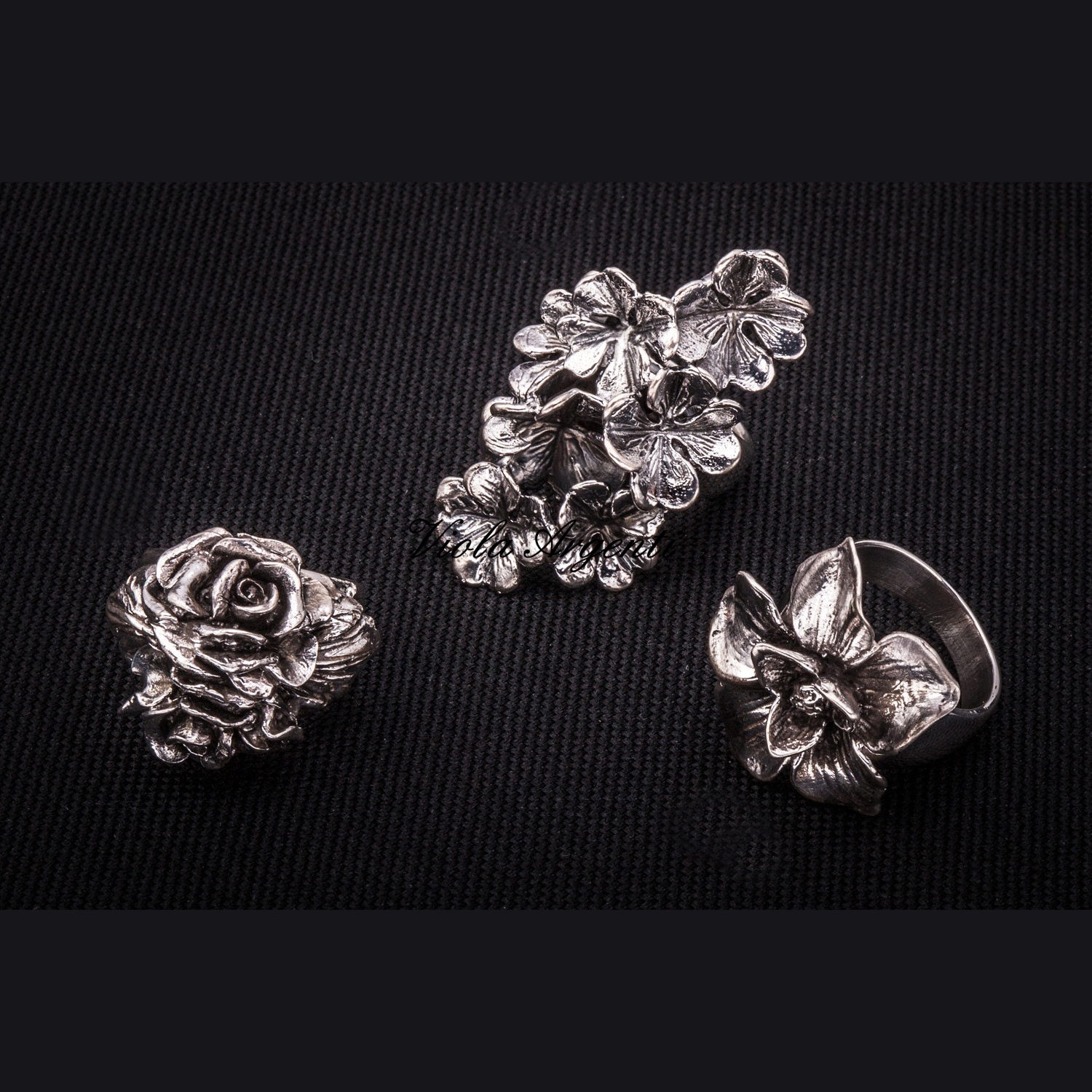 Ring in 925 silver with roses - flowers bouquet and orchid di Arte Fiorentina. Argento online