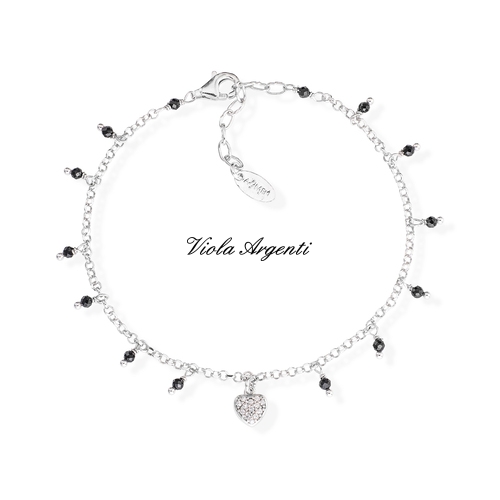 Bracciale argento con pendenti cristalli neri e cuore di Amen. Argento online
