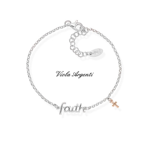 Silver bracelet with faith writing di Amen. Argento online