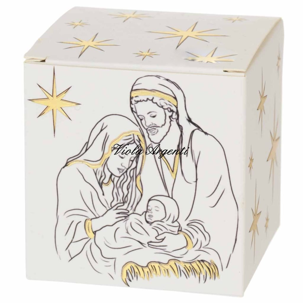 Candela Profumata in Vasetto rondo Rosso Stellato con Coperchio Sacra Famiglia