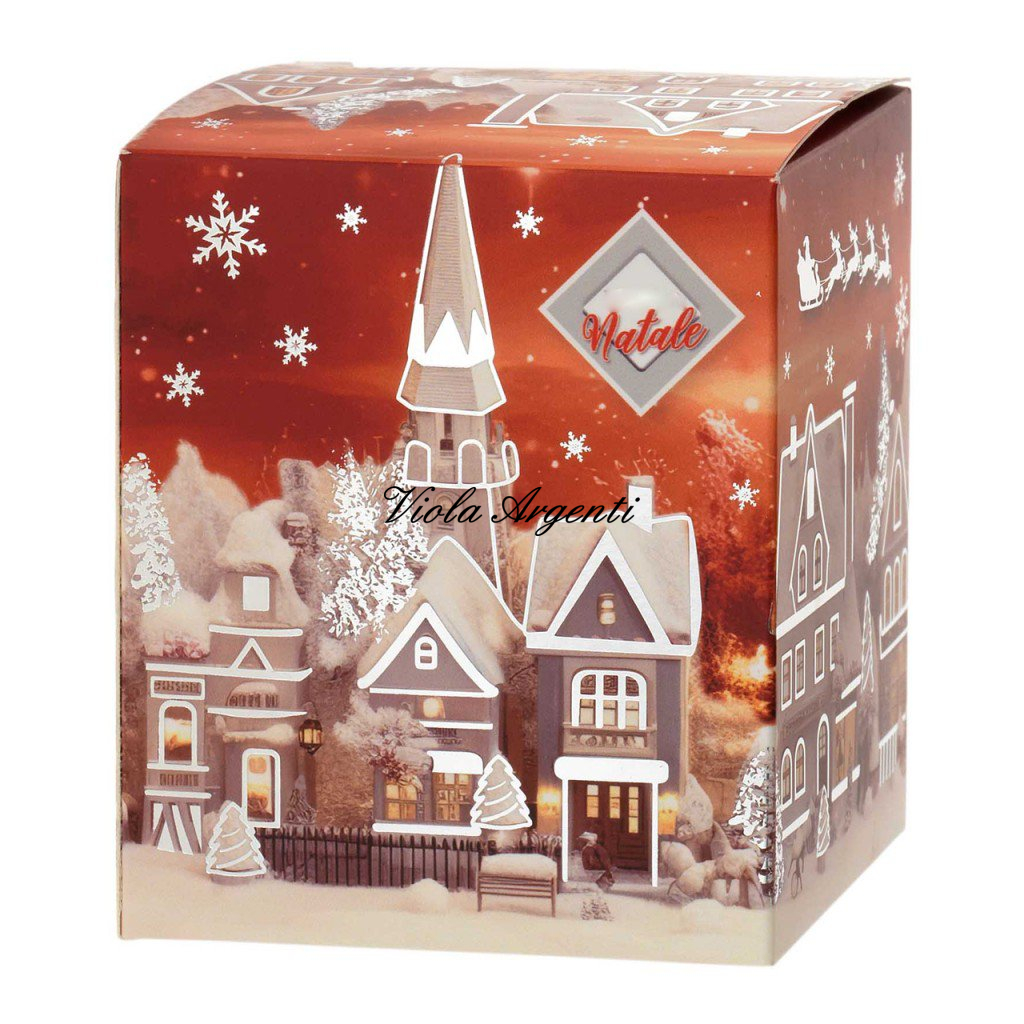  Candela Natalizia in Bicchiere di Vetro Decorato – PAESAGGIO INVERNALE rosso