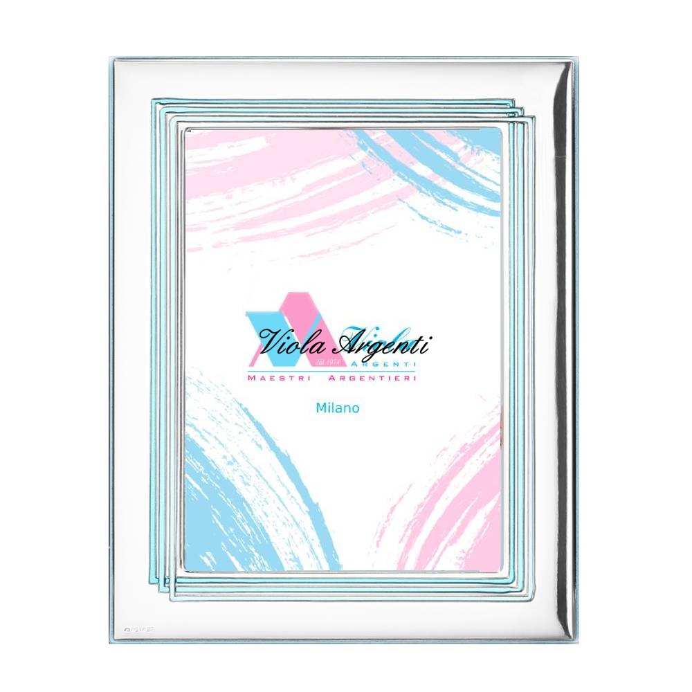 Baby photo frame with blue lines di Viola Argenti. Argento online