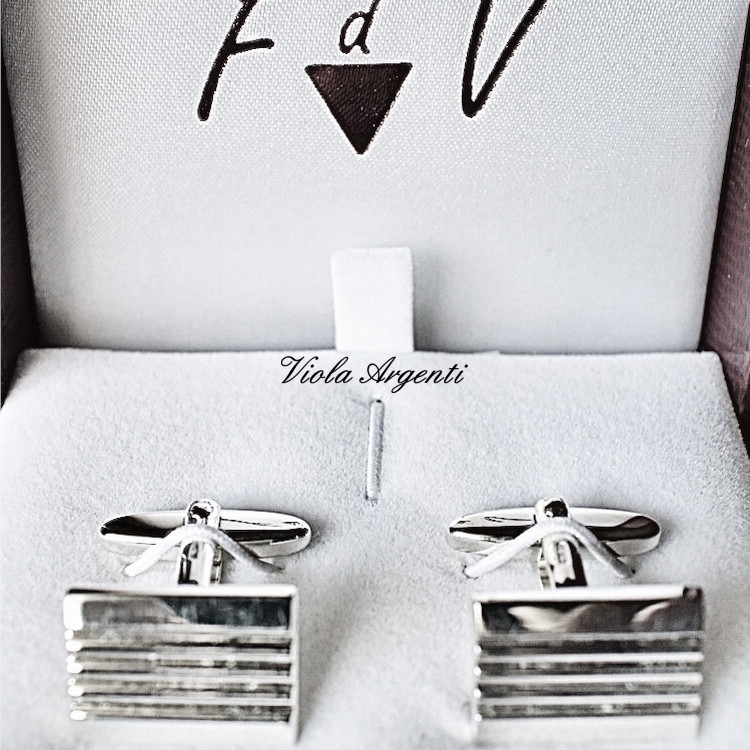 Rectangular cufflinks flat striped 925 silver di . Argento online