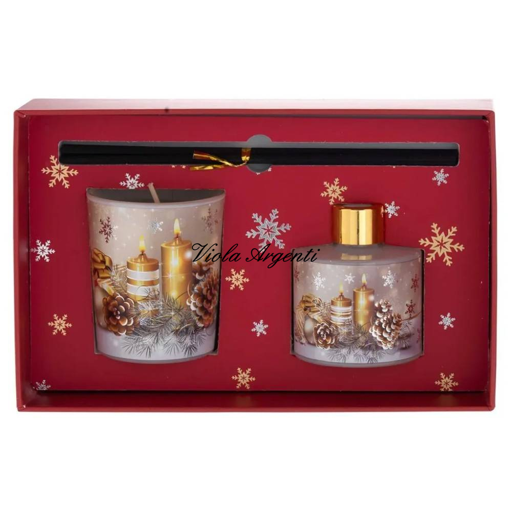 Christmas Gift Box with Candle and Home Fragrance – White with Candles and Pinecones