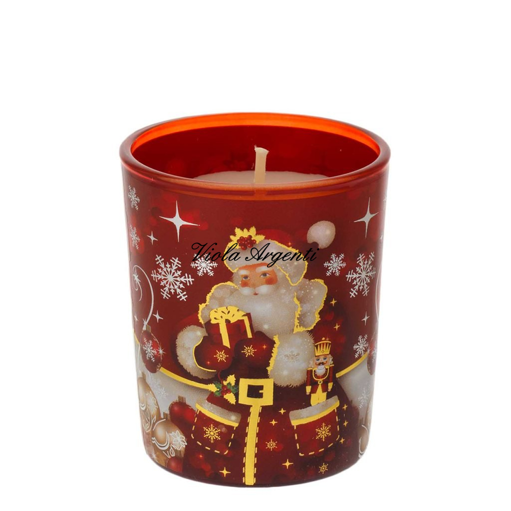 Christmas Candle in Decorated Glass – Red Santa Claus