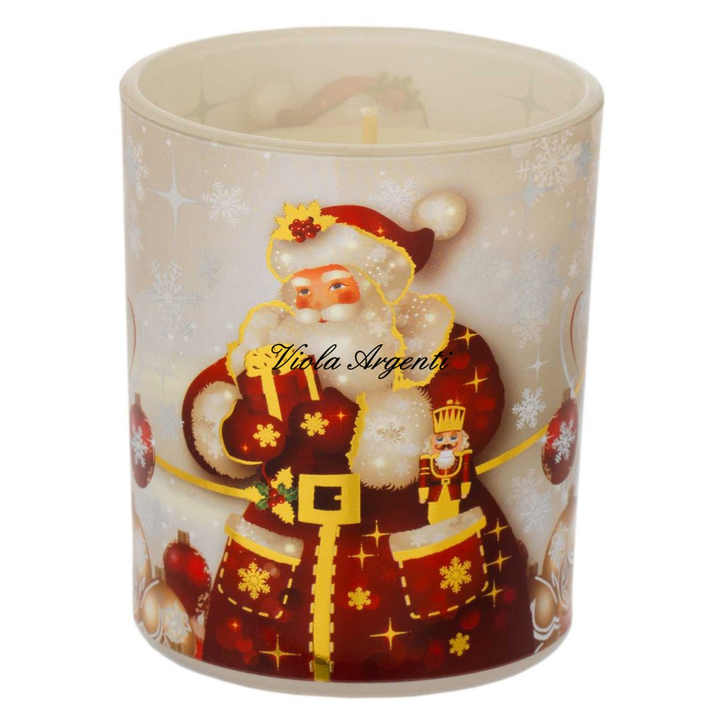 Christmas Candle in Decorated Glass – White Santa Claus