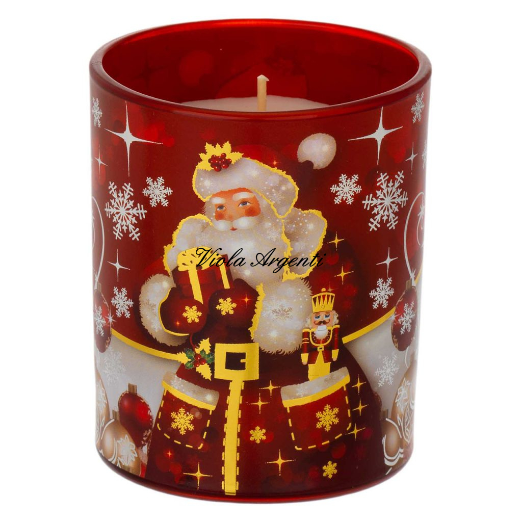 Christmas Candle in Decorated Glass – Red Santa Claus