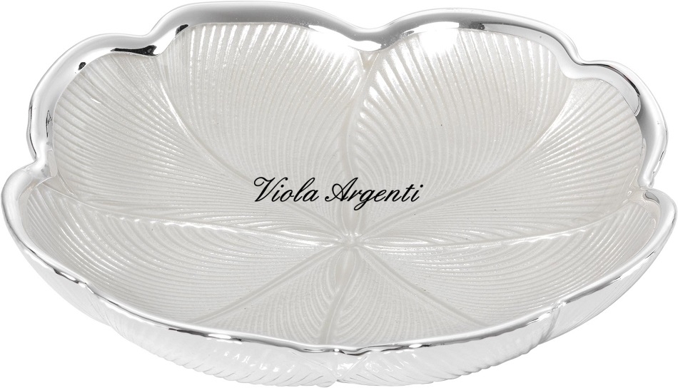 Pearl white striped four-leaf clover saucer di . Argento online