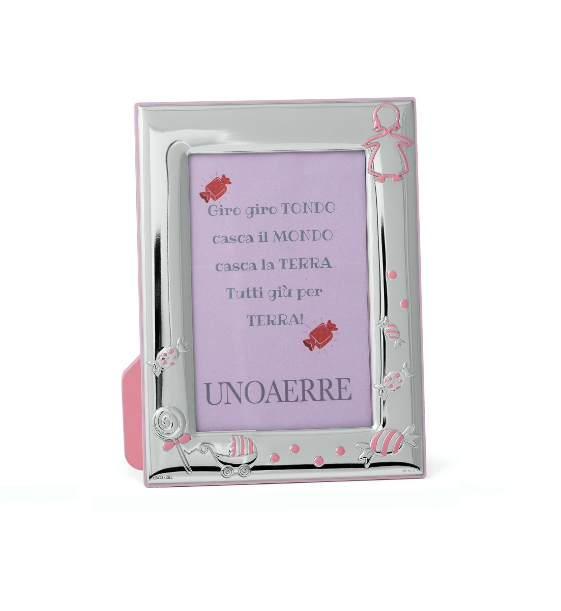 Baby girl frame with candies di Unoaerre. Argento online