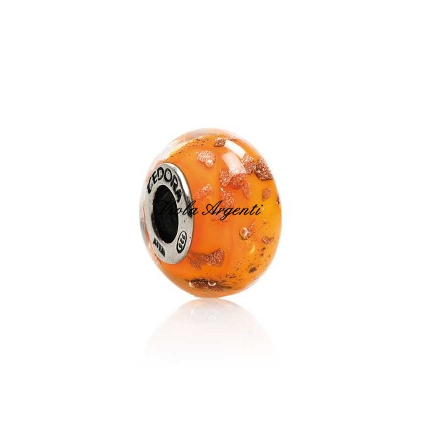 Charm vetro murano tocchi d'oro in arancio di Tedora. Argento online