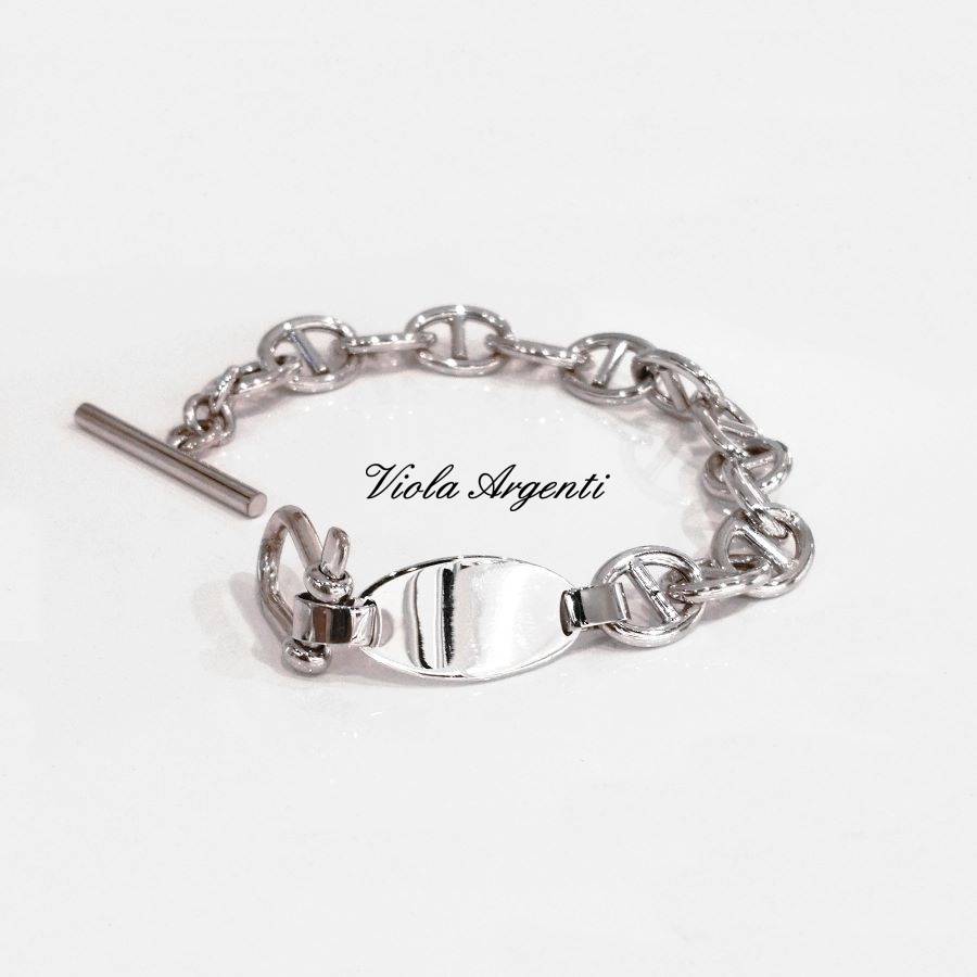 Silver sailor link bracelet with plate di Viola Argenti. Argento online