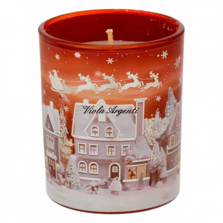Christmas Candle in Decorated Glass – Red Winter Landscape