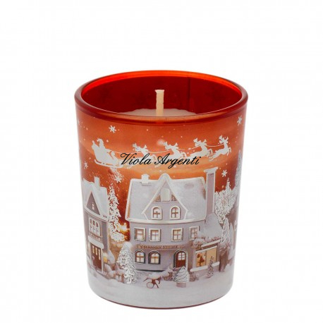 Christmas Candle in Decorated Glass – Red Winter Landscape
