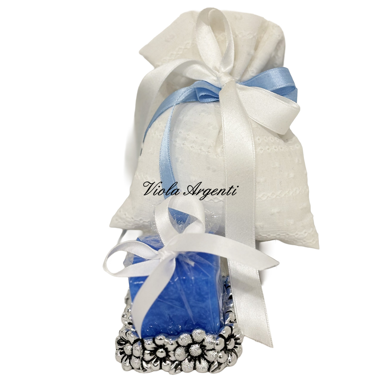 Bomboniera completa di sacchetto confetti e porta candela