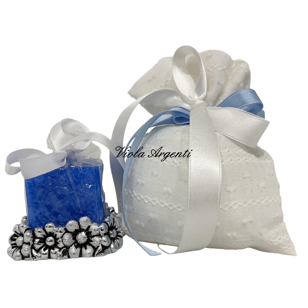 Bomboniera completa di sacchetto confetti e porta candela