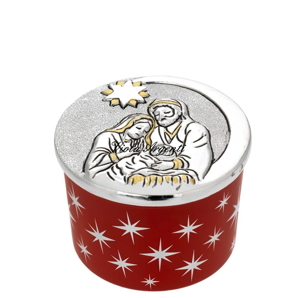 Scented Candle in Round Red Starry Jar with Holy Family Lid – Christmas Edition