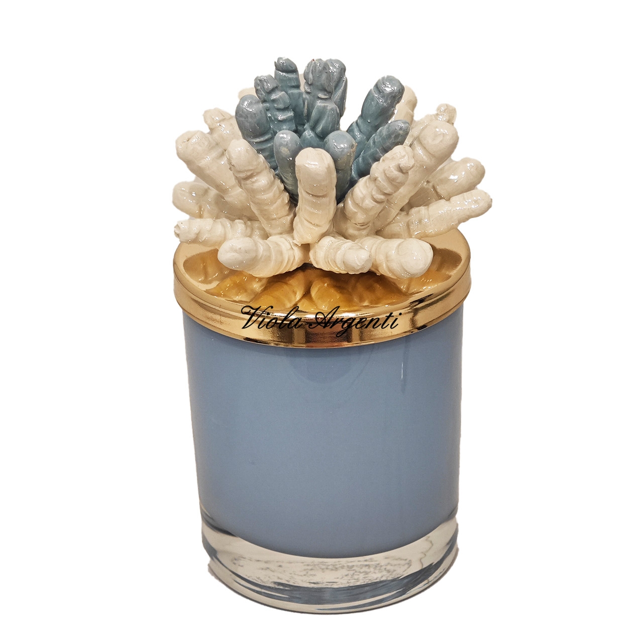 Candela corallo bicolore bianco azzurro