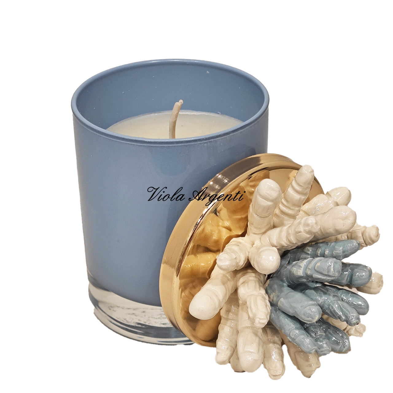 Candela corallo bicolore bianco azzurro
