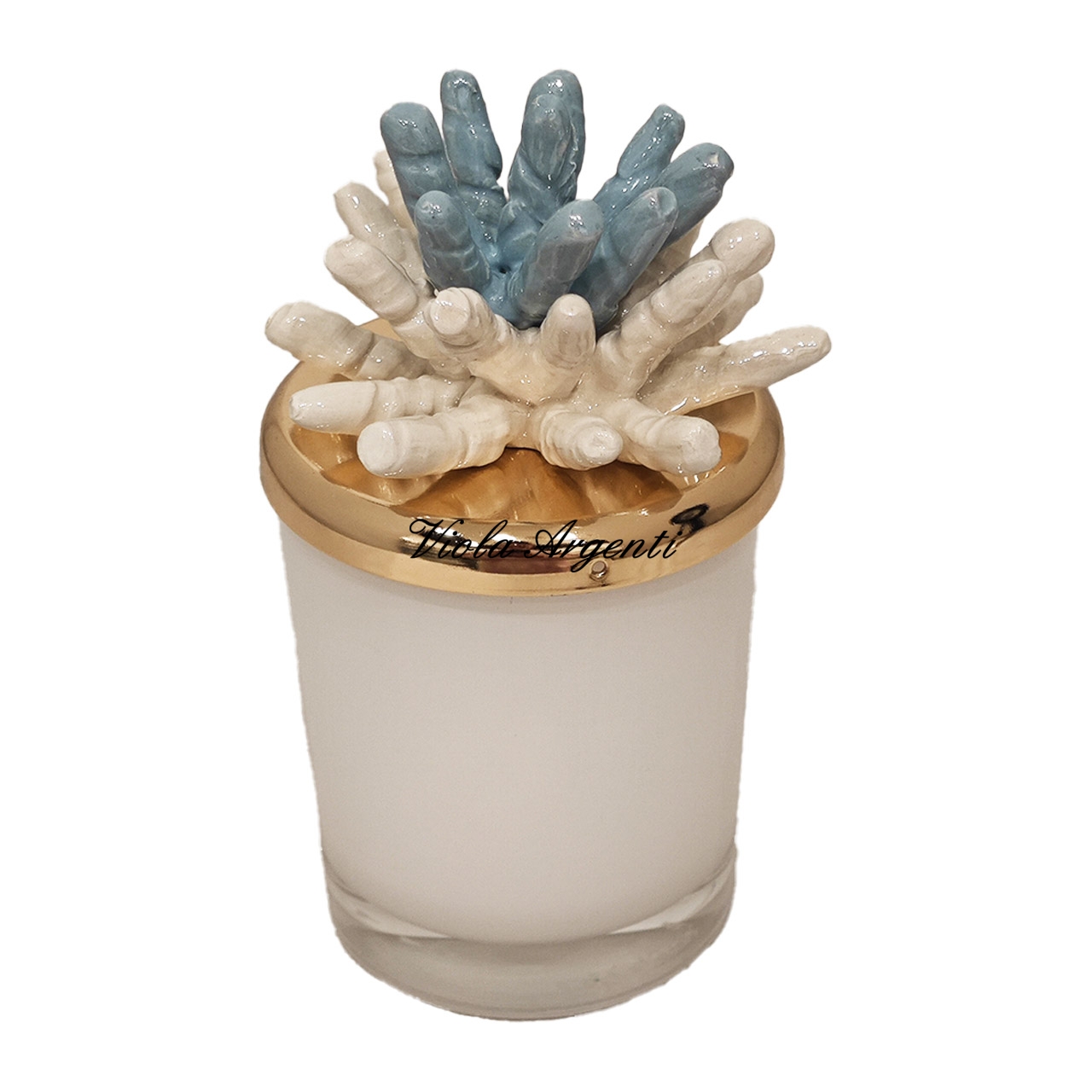 Candela corallo bicolore bianco azzurro