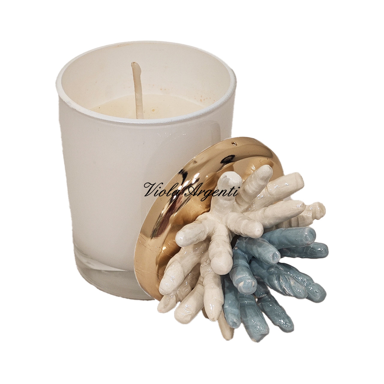 Candela corallo bicolore bianco azzurro - 4