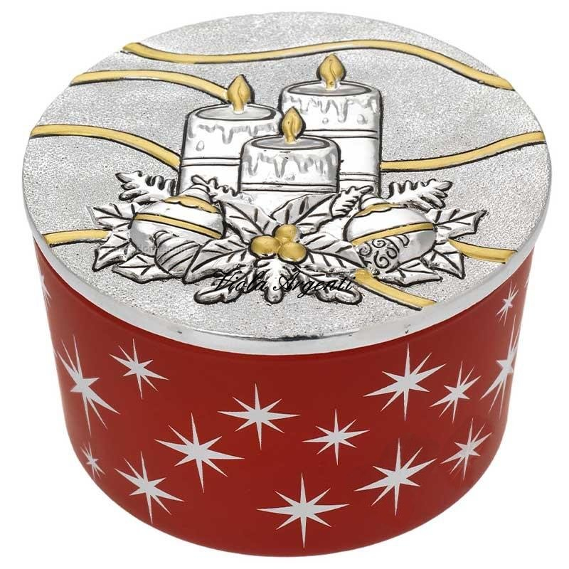 Scented Candle in Round Red Starry Jar with Mistletoe and Candles Lid – Christmas Edition