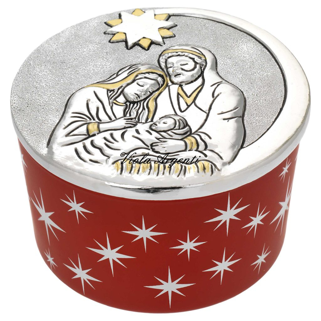 Scented Candle in Round Red Starry Jar with Holy Family Lid – Christmas Edition