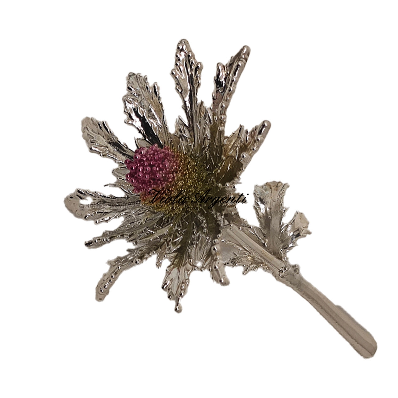 Large silver-plated true thistle