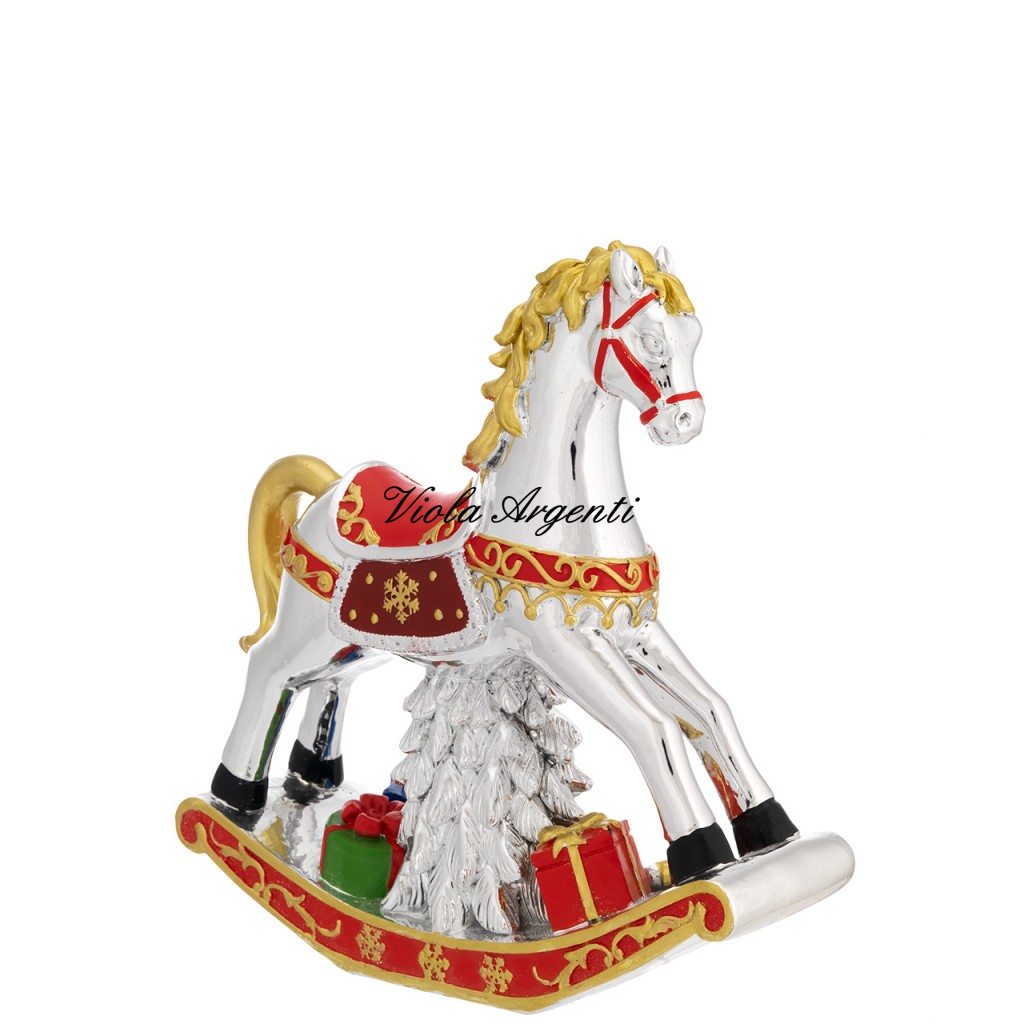 Silver-Plated Musical Christmas Rocking Horse with Tree and Gift Packages