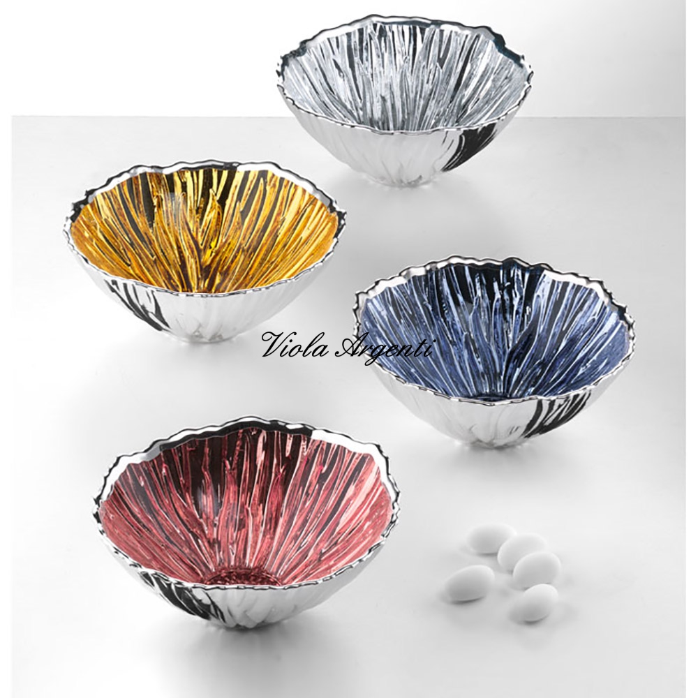 Flower bowl Niagara in glass and silver bil.  di Viola Argenti. Argento online