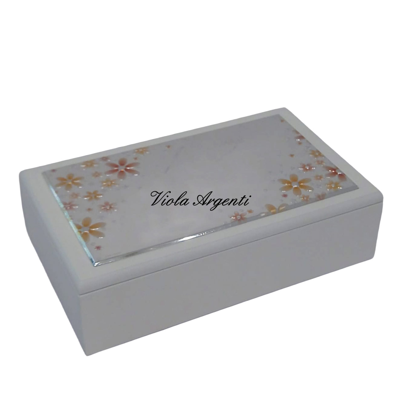 Scatola portagioie bianca con lastra decorativa a fiori di . Argento online