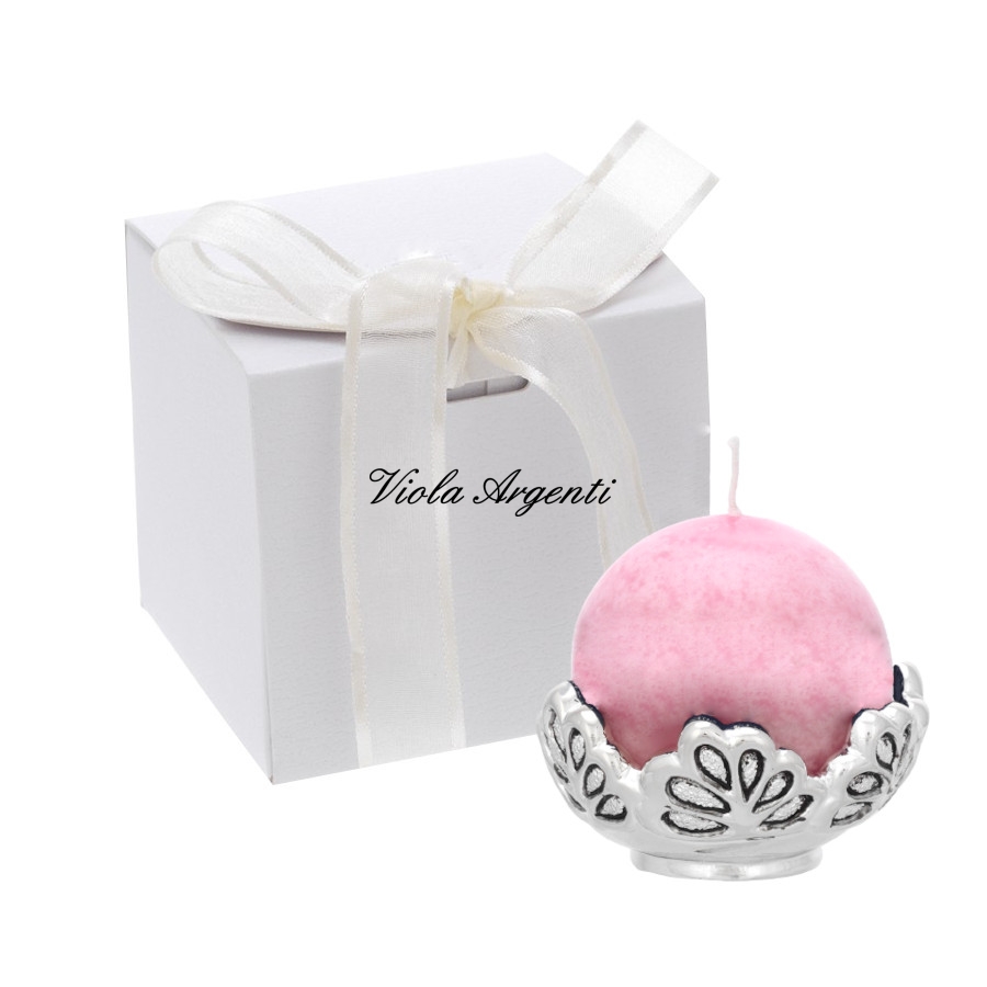 Portacandela sfera rosa