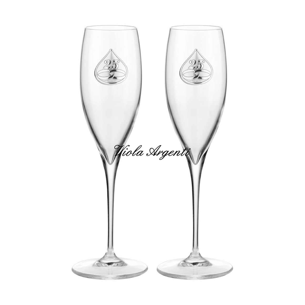 Coppia flute anniversario 25&deg; di . Argento online