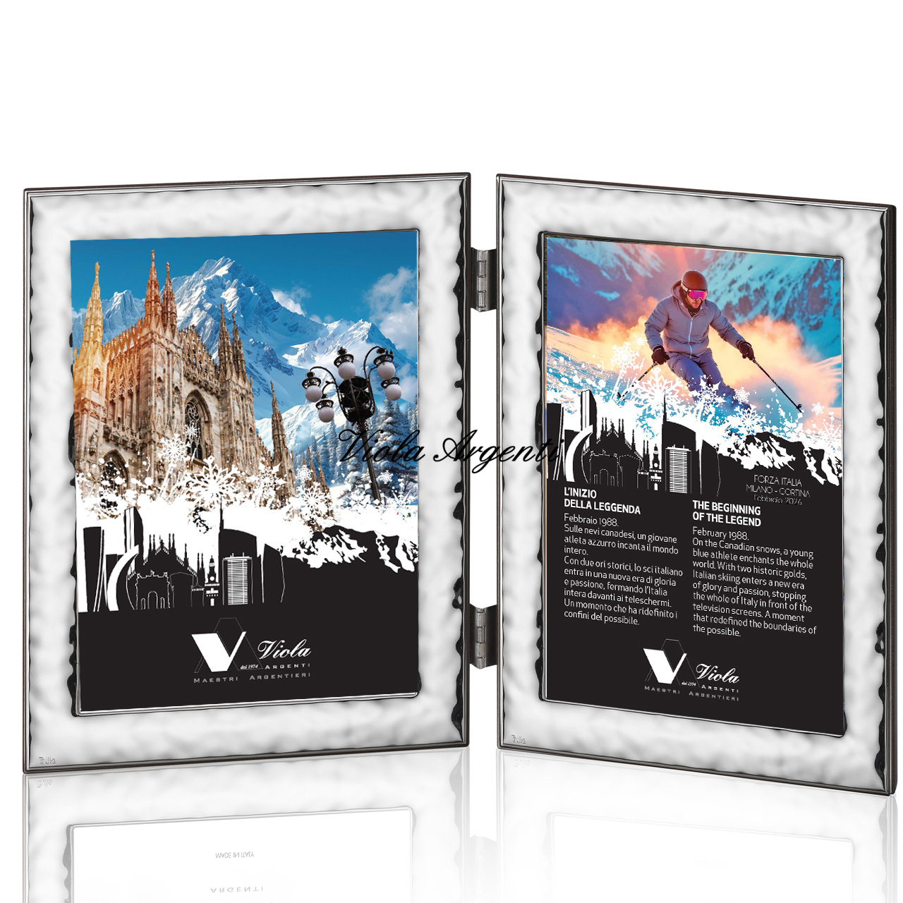 Cornice doppia argento 999 effetto martellato