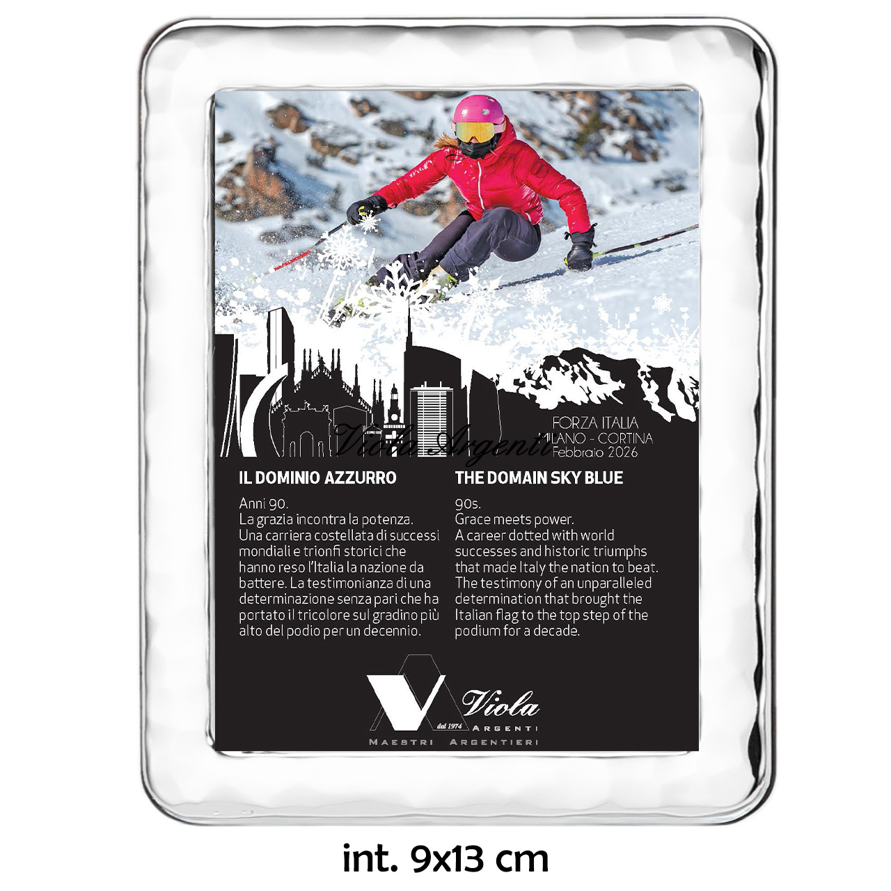 Cornice in argento 999 effetto battuto e angoli arrotondati