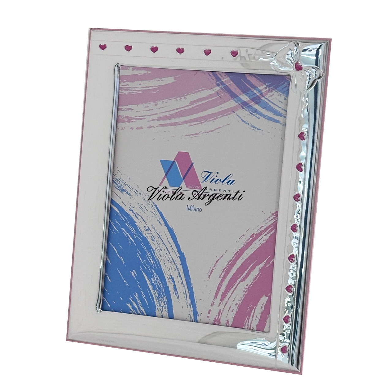 Photo frame with bow and pink hearts