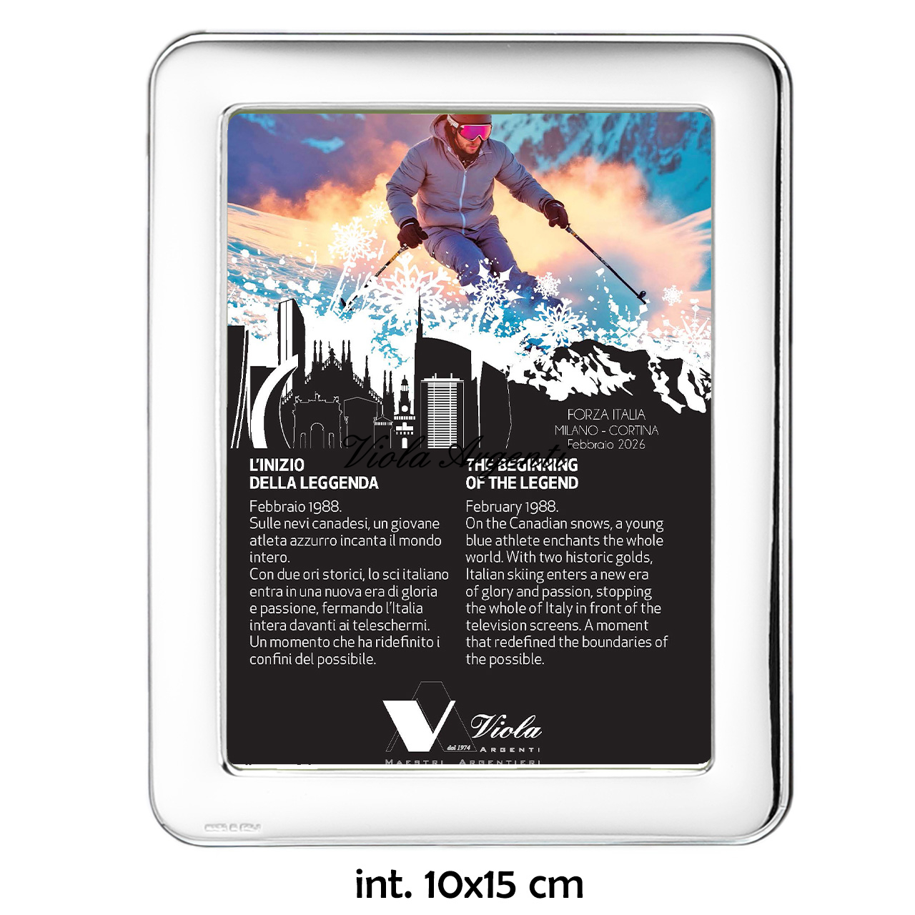 Cornice in argento 999 con lastra liscia e angoli arrotondati