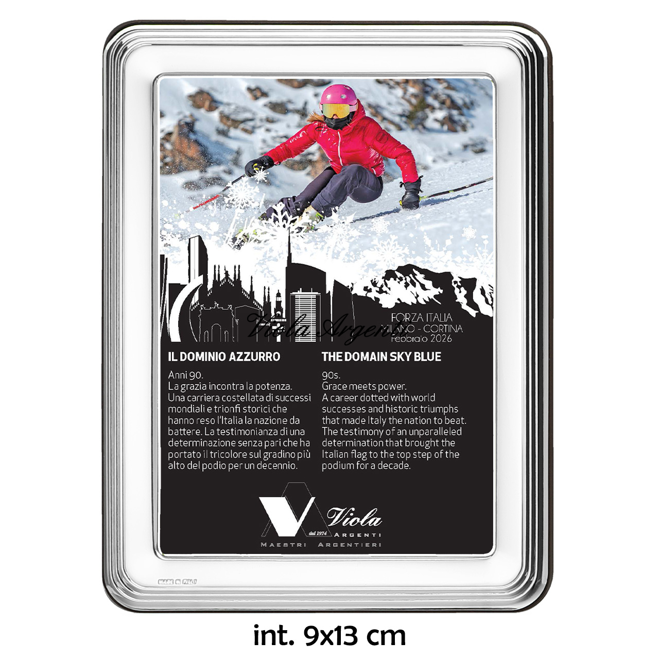 Cornice in argento 999 bordi arrotondati con dettaglio righe 