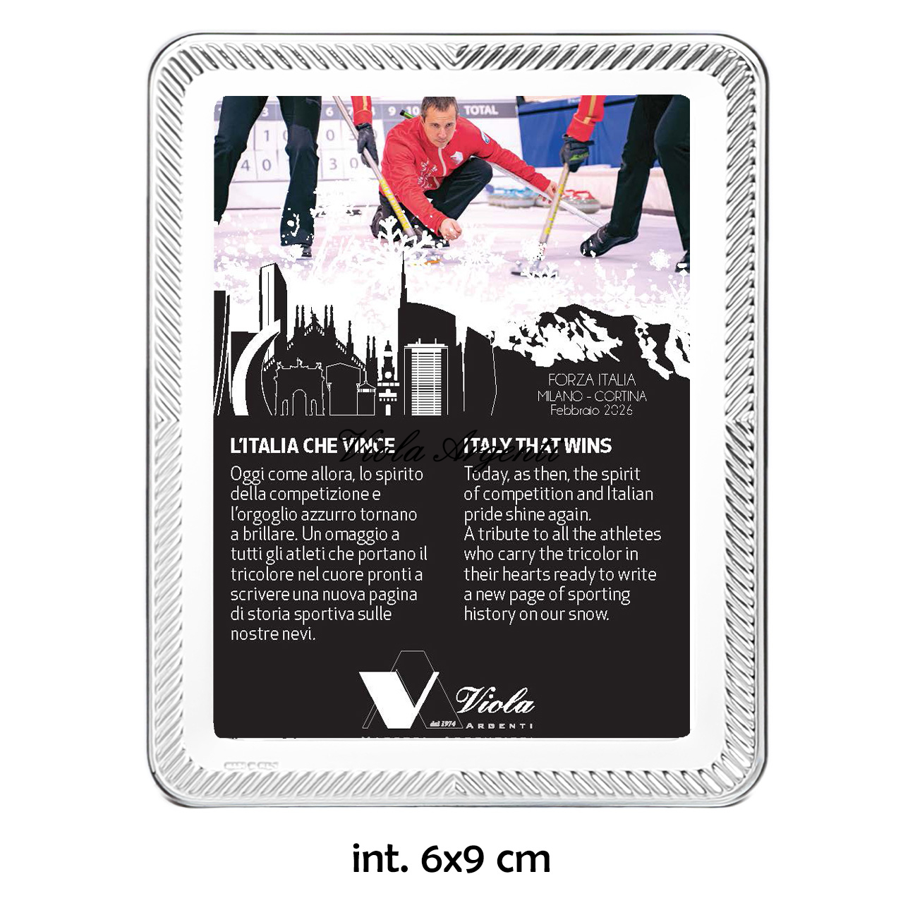 Cornice in argento 999 liscia e bordo a righe diagonali - 4